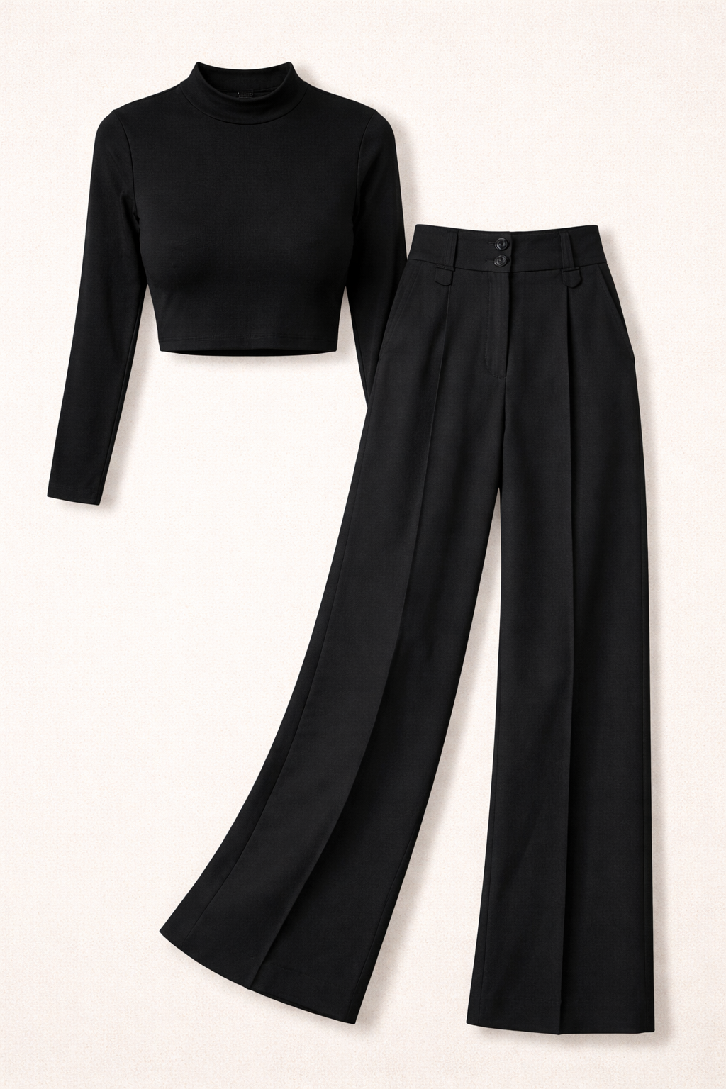 Elegante conjunto de top corto y pantalones de pierna ancha para mujer