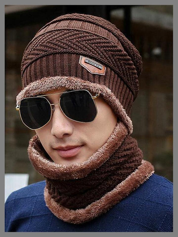 Beanie Wool Cap With Neck Warmer Full Set-2Pcs