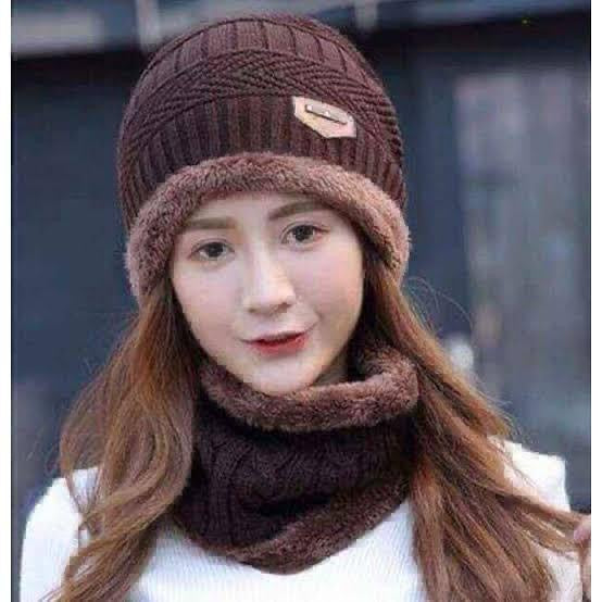 Beanie Wool Cap With Neck Warmer Full Set-2Pcs