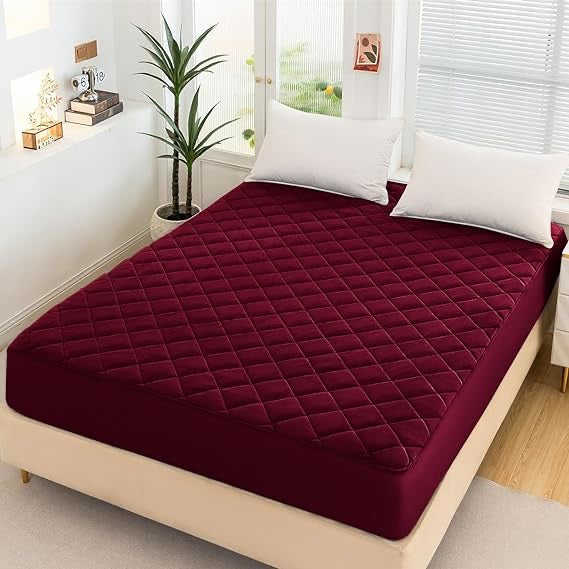 Ultrasonic 100% Waterproof Mattress Cover For Double Bed Fitted Mattress Protector Anti Sleep Bed Sheet (Maroon)