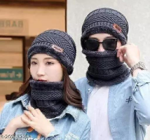 Beanie Wool Cap With Neck Warmer Full Set-2Pcs