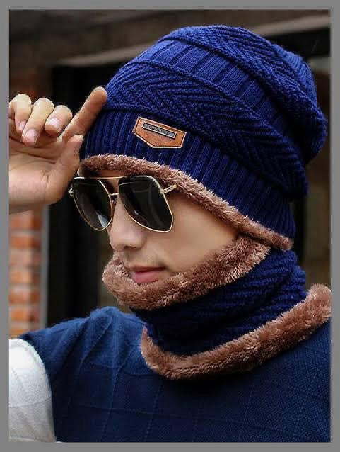 Beanie Wool Cap With Neck Warmer Full Set-2Pcs