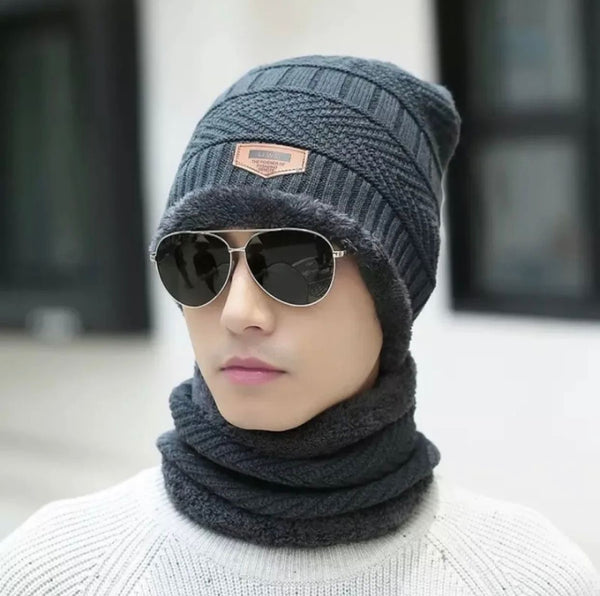 Beanie Wool Cap With Neck Warmer Full Set-2Pcs