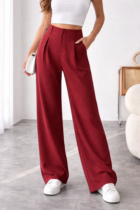 Pantalón de Vestir de Tiro Alto y Pierna Ancha